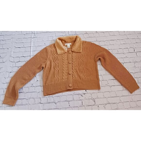 Planet Gold Juniors' Cable-Knit Faux-Fur Collar Cardigan/NWT, Juniors XL - Picture 1 of 4